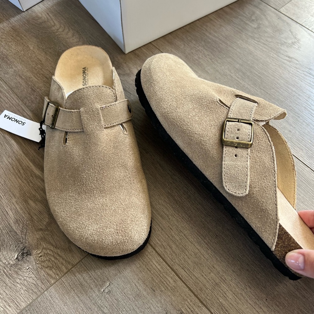 Suede Clogs (Taupe), NWT
